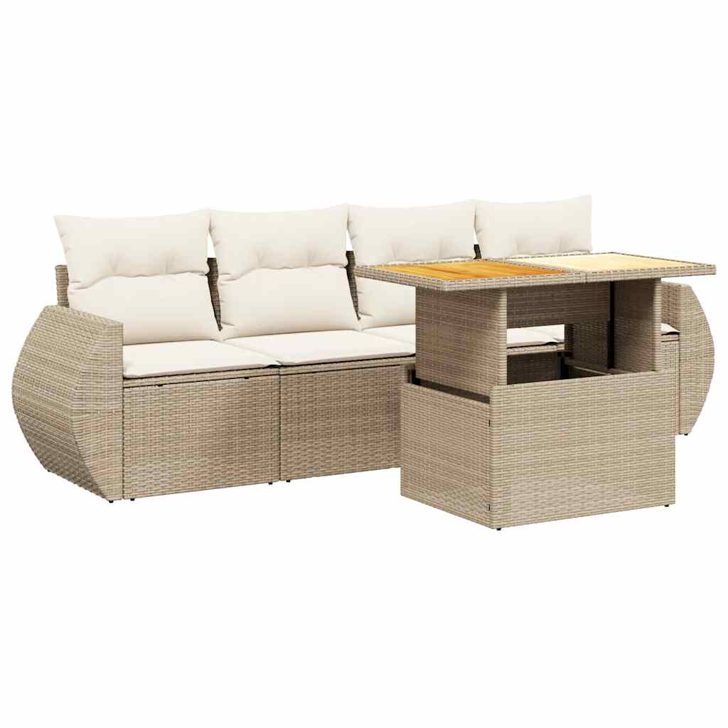 Salon de jardin avec coussins 5 pcs beige résine tressée