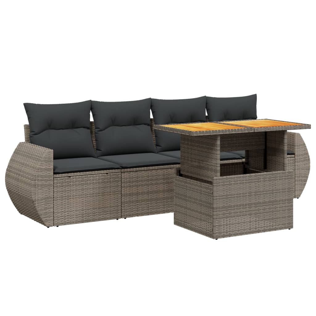 Salon de jardin 5 pcs avec coussins gris résine tressée