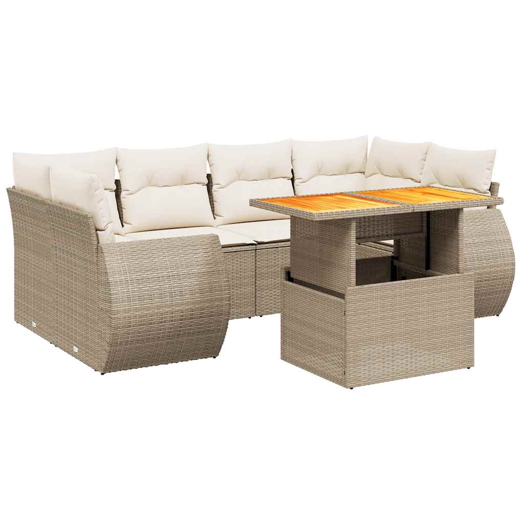 Salon de jardin avec coussins 7 pcs beige résine tressée