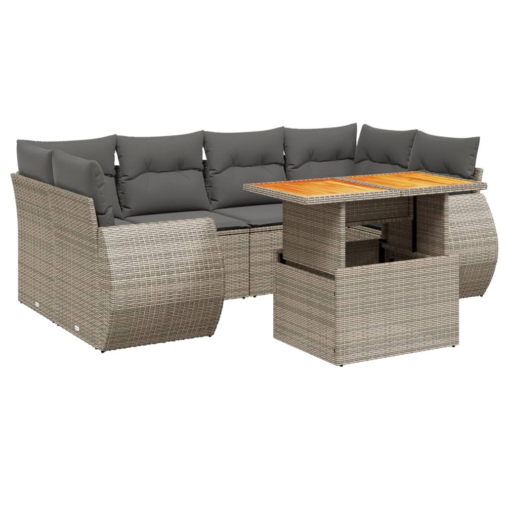 Salon de jardin avec coussins 7 pcs gris résine tressée