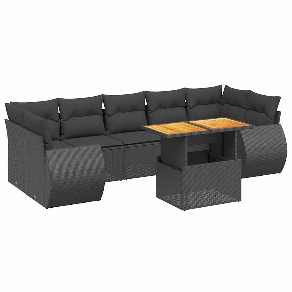 Salon de jardin 8 pcs avec coussins noir résine tressée