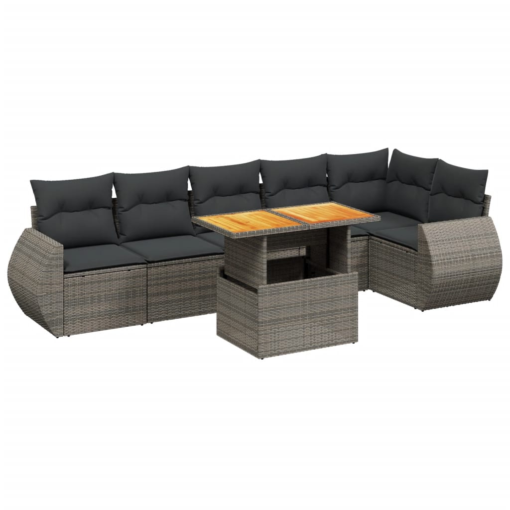 Salon de jardin avec coussins 7 pcs gris résine tressée