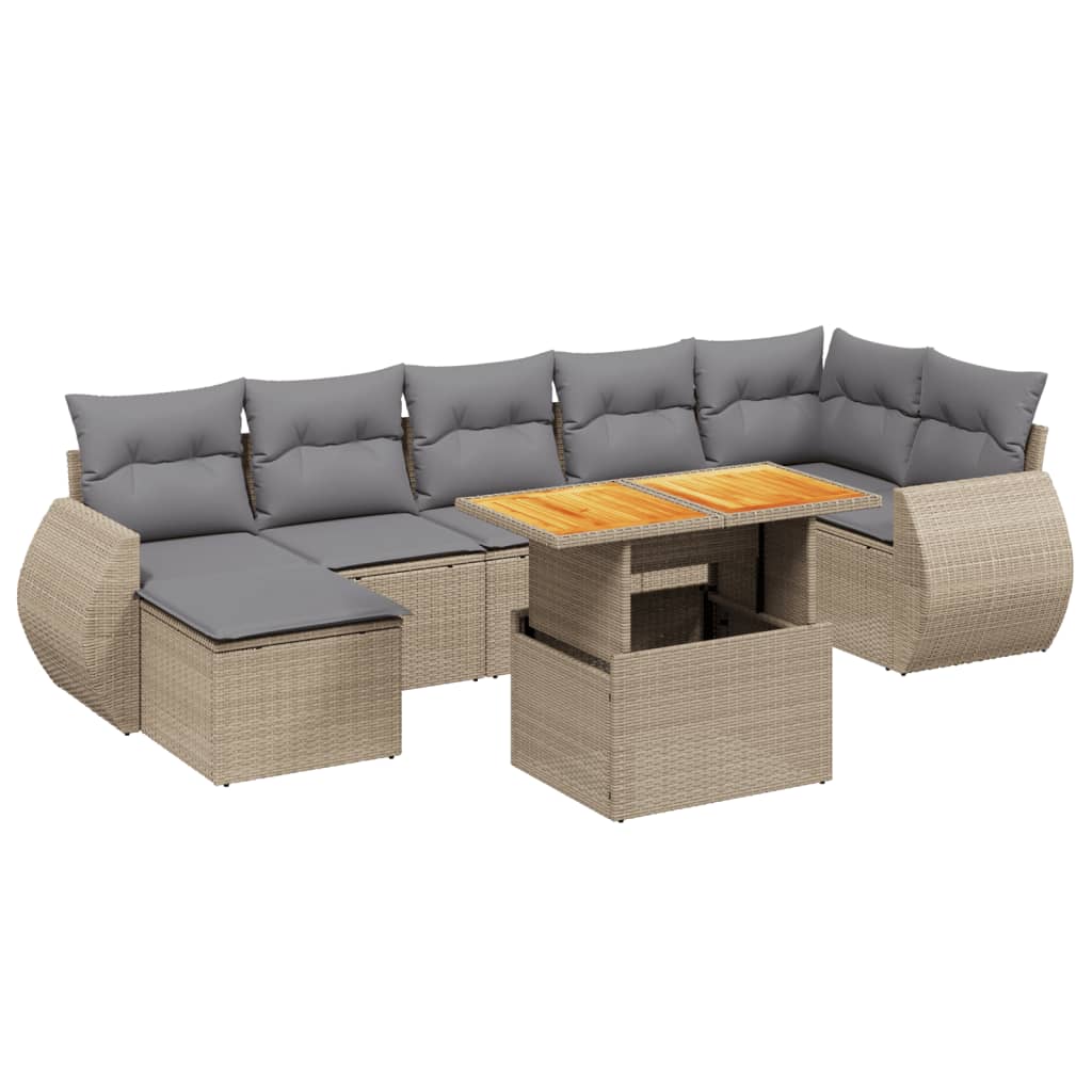 Salon de jardin avec coussins 8 pcs beige résine tressée