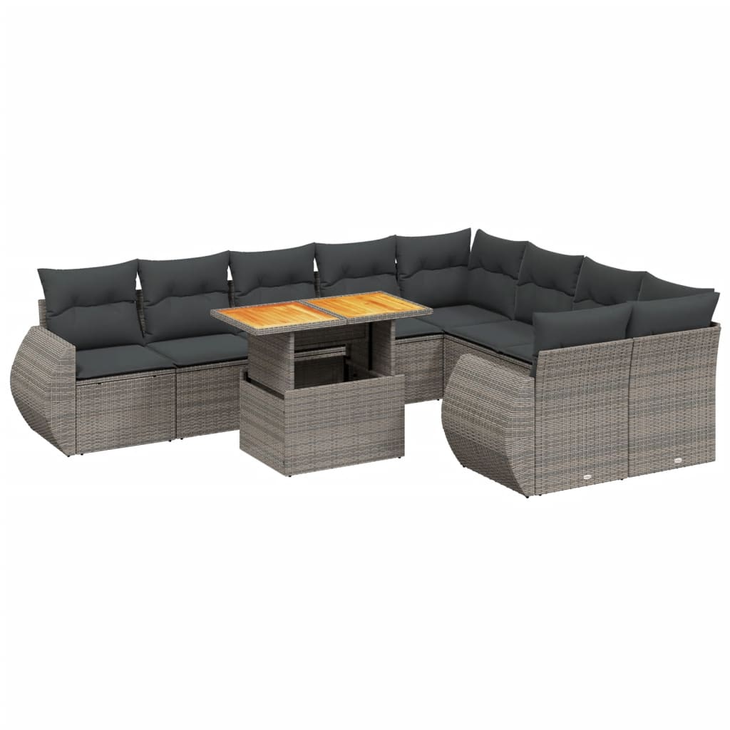Salon de jardin avec coussins 10 pcs gris résine tressée