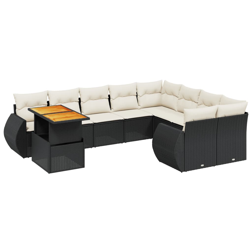 Salon de jardin 10 pcs avec coussins noir résine tressée
