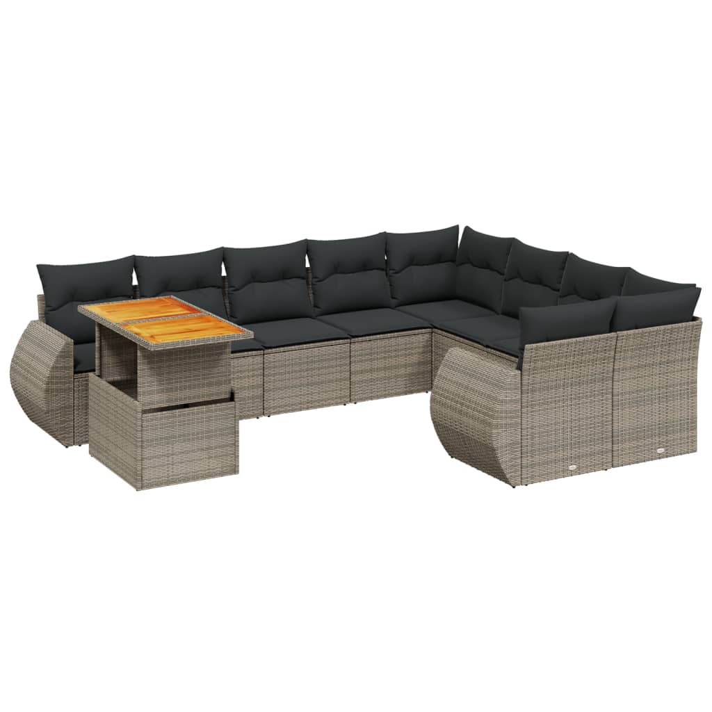 Salon de jardin avec coussins 10 pcs gris résine tressée