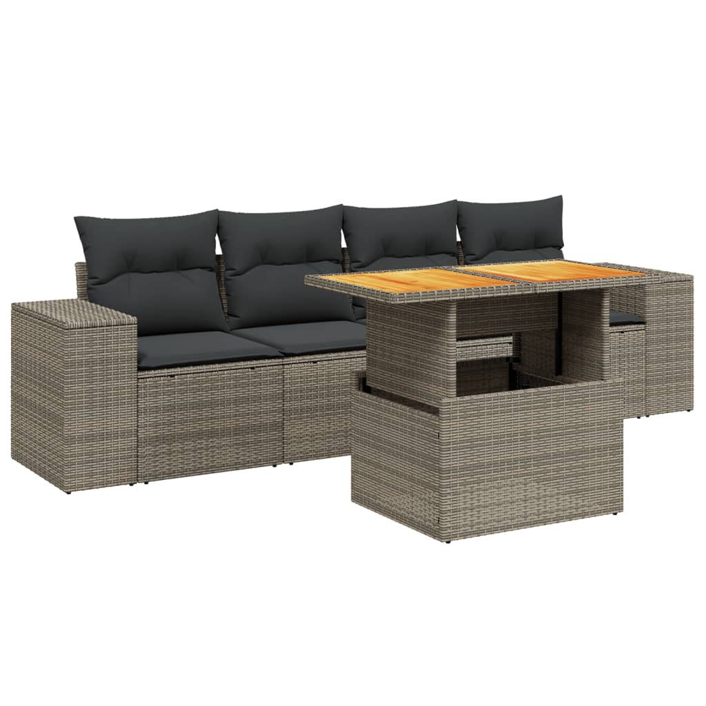Salon de jardin 5 pcs avec coussins gris résine tressée