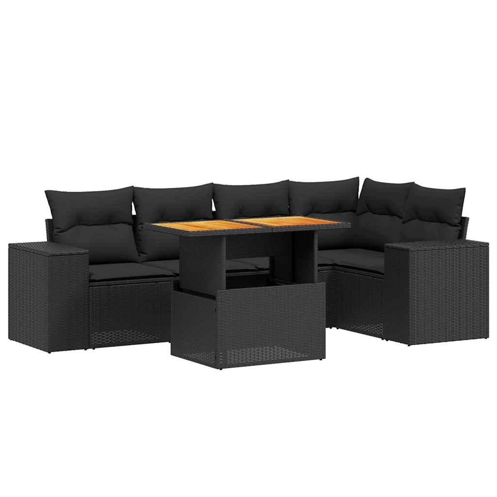 Salon de jardin 6 pcs avec coussins noir résine tressée