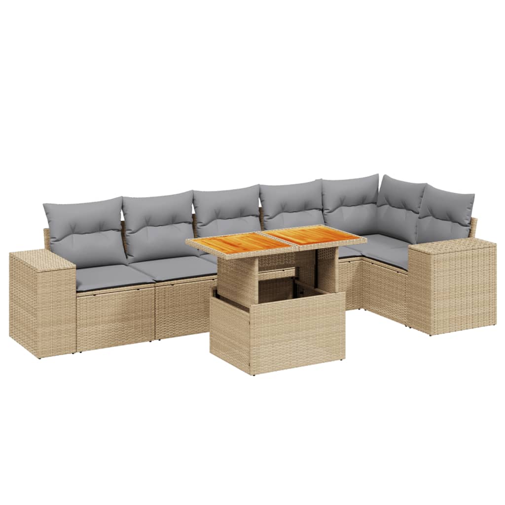 Salon de jardin avec coussins 7 pcs beige résine tressée