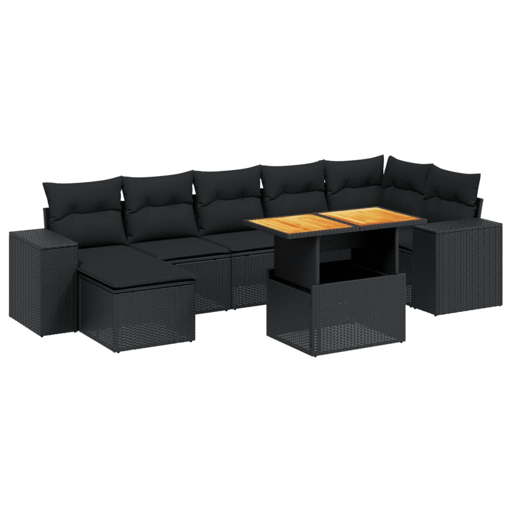 Salon de jardin 8 pcs avec coussins noir résine tressée