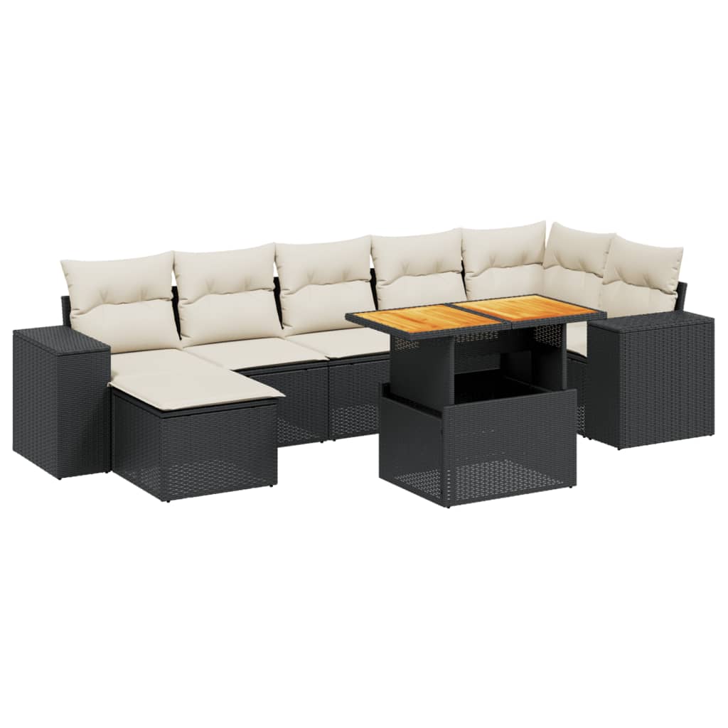 Salon de jardin 8 pcs avec coussins noir résine tressée