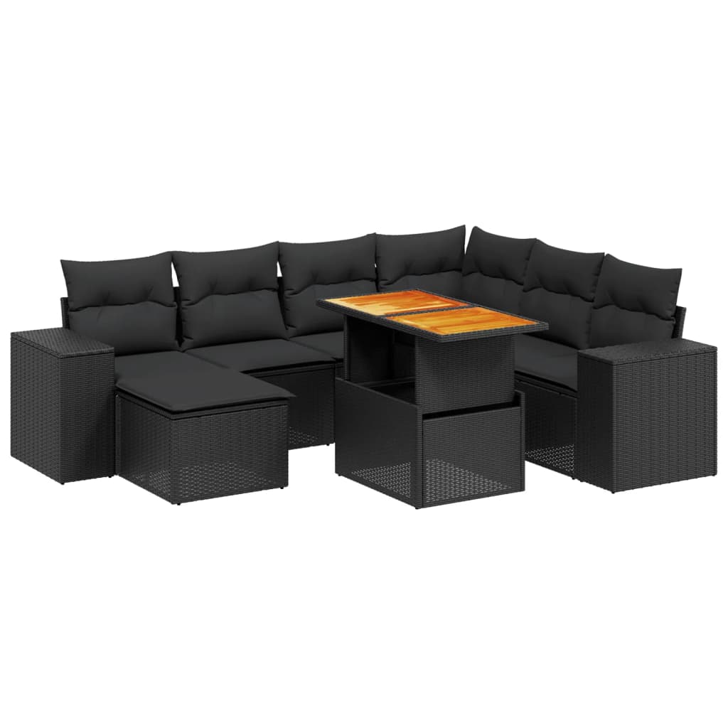 Salon de jardin 8 pcs avec coussins noir résine tressée