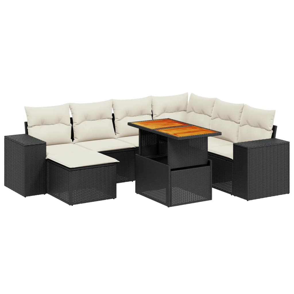 Salon de jardin 8 pcs avec coussins noir résine tressée