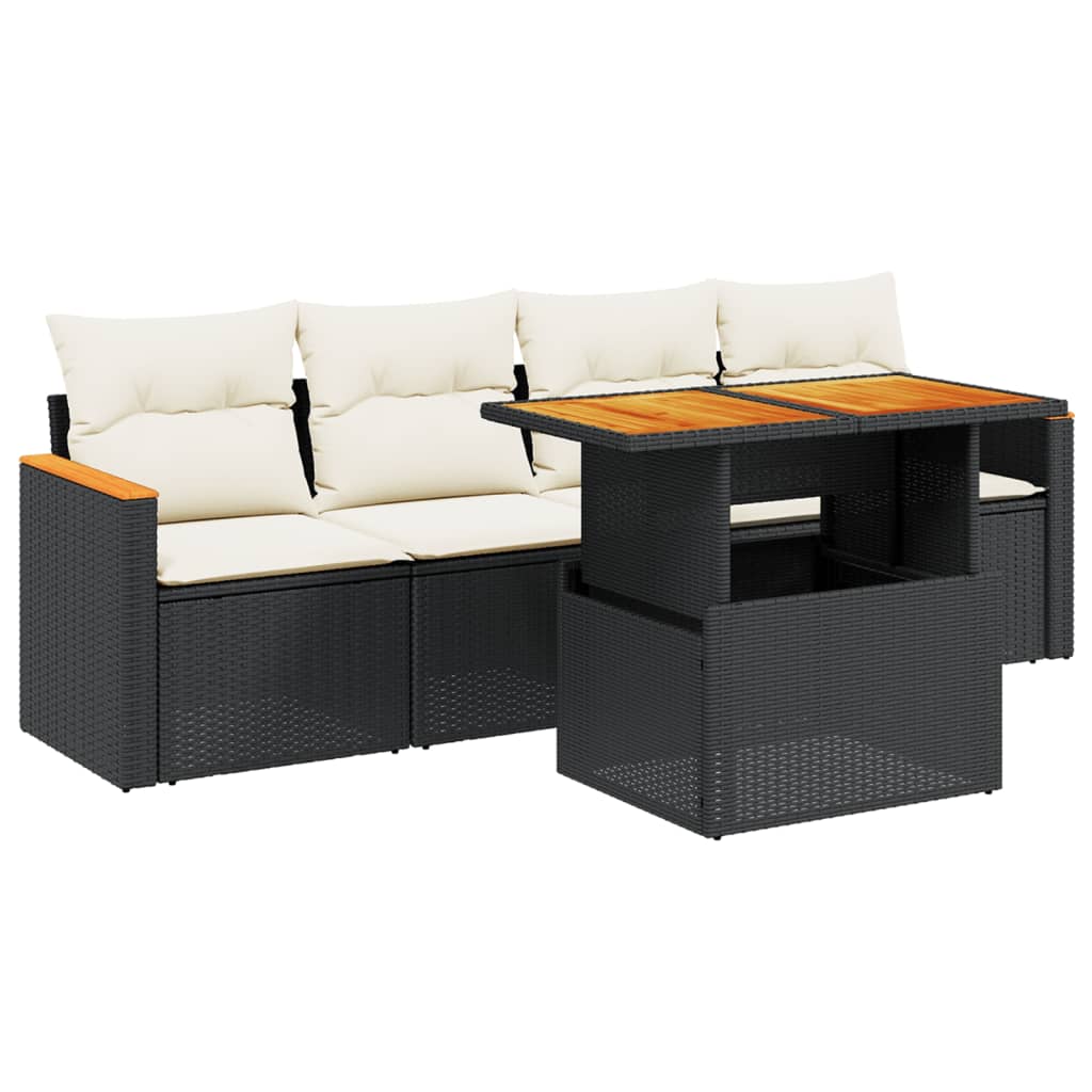 Salon de jardin 5 pcs avec coussins noir résine tressée