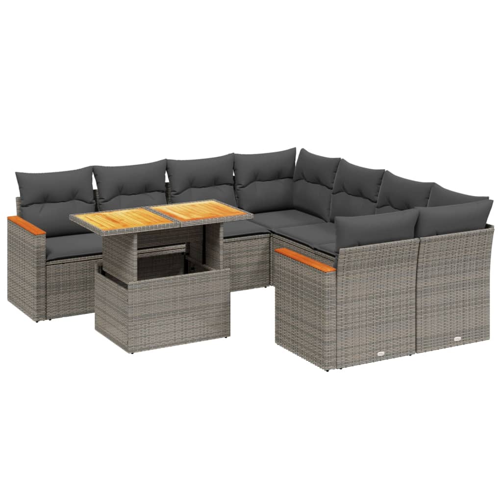 Salon de jardin 9 pcs avec coussins gris résine tressée - XIOS