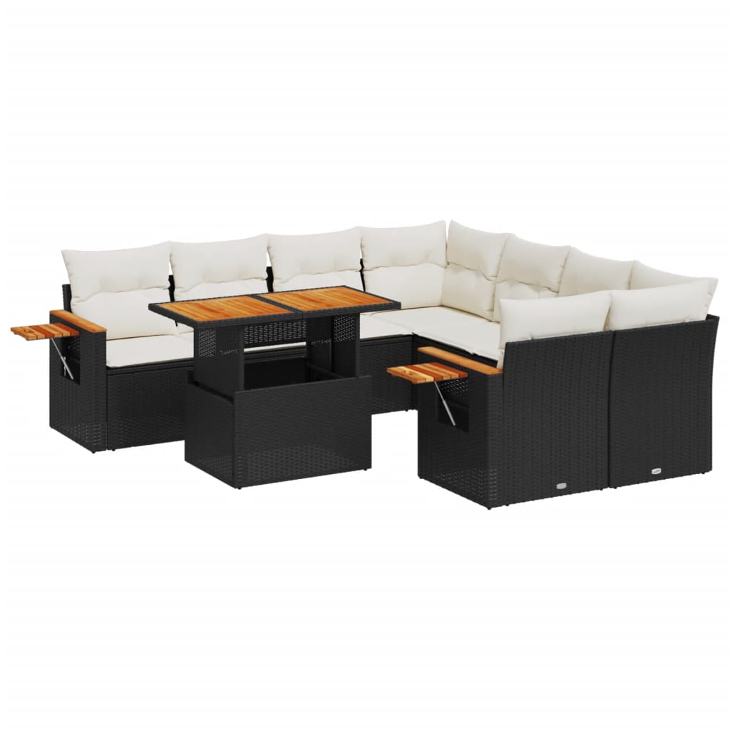 Salon de jardin 9 pcs avec coussins noir résine tressée - XIOS