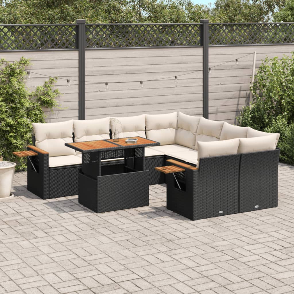 Salon de jardin 9 pcs avec coussins noir résine tressée - XIOS