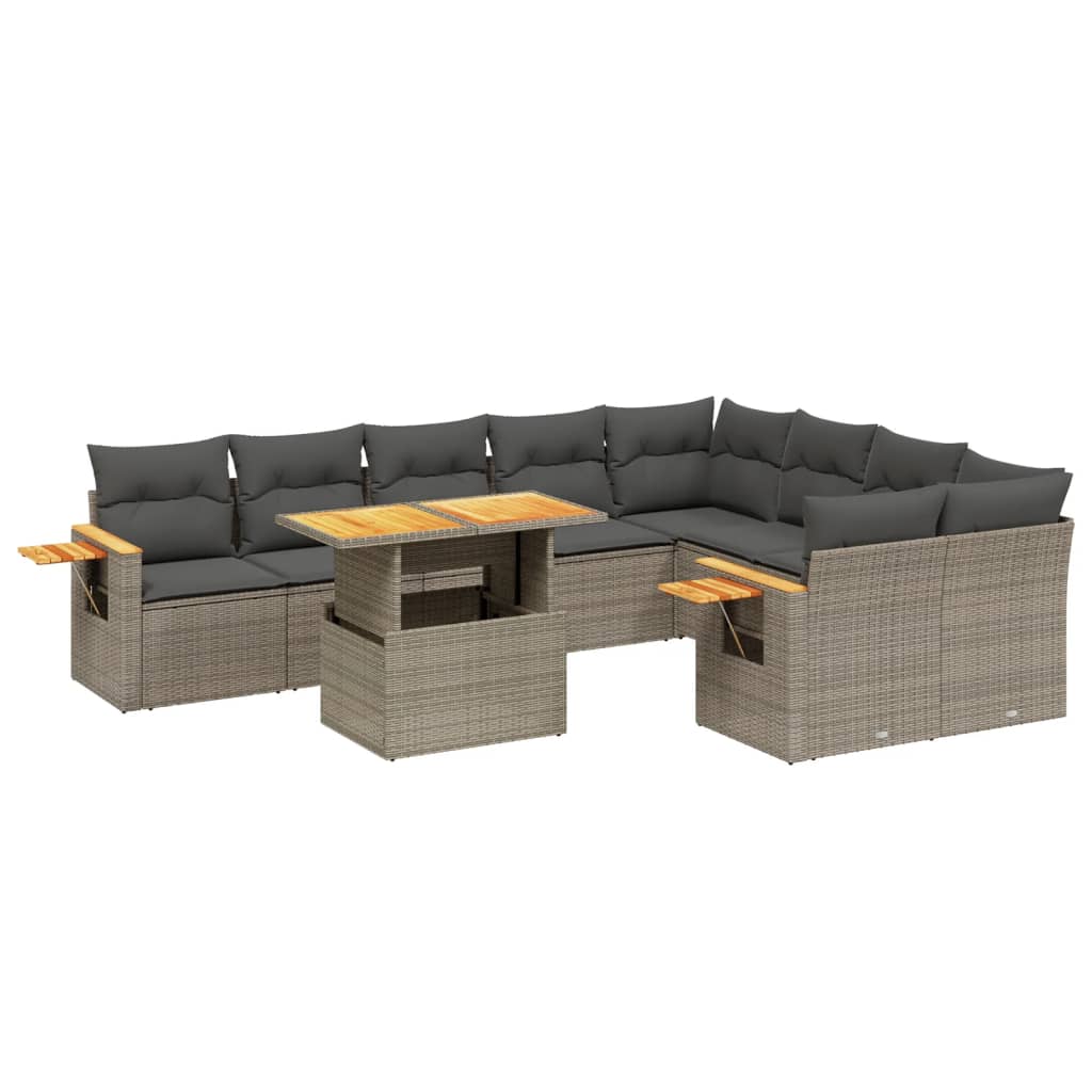 Salon de jardin avec coussins 10 pcs gris résine tressée