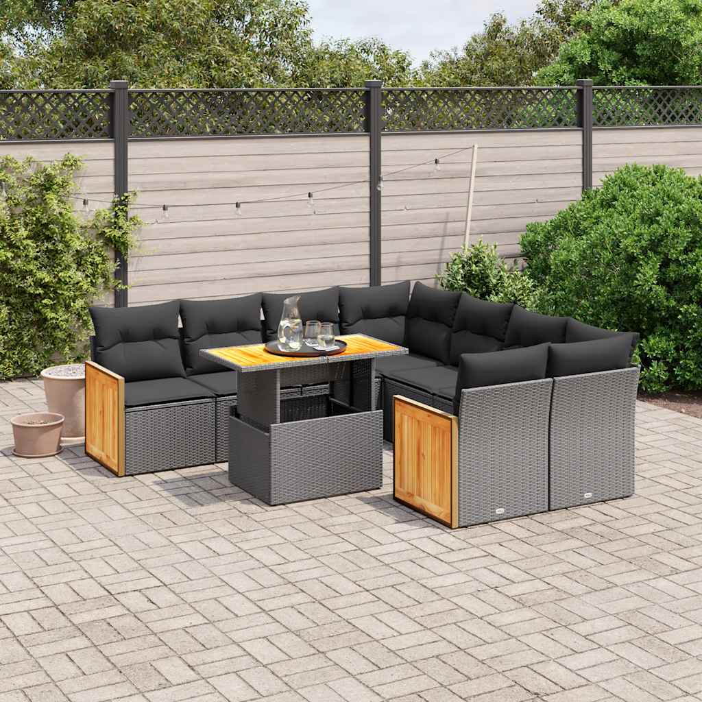 Salon de jardin 9 pcs avec coussins noir résine tressée - XIOS