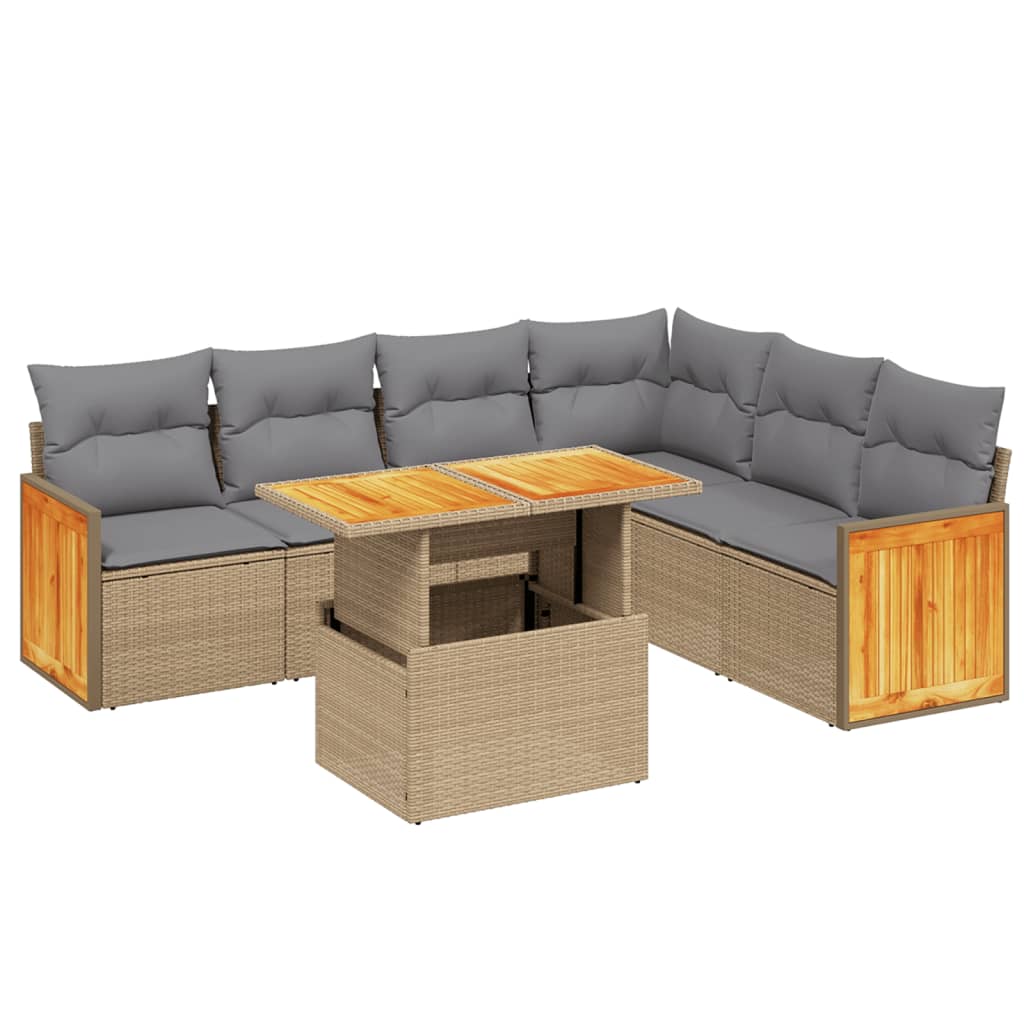 Salon de jardin avec coussins 7 pcs beige résine tressée