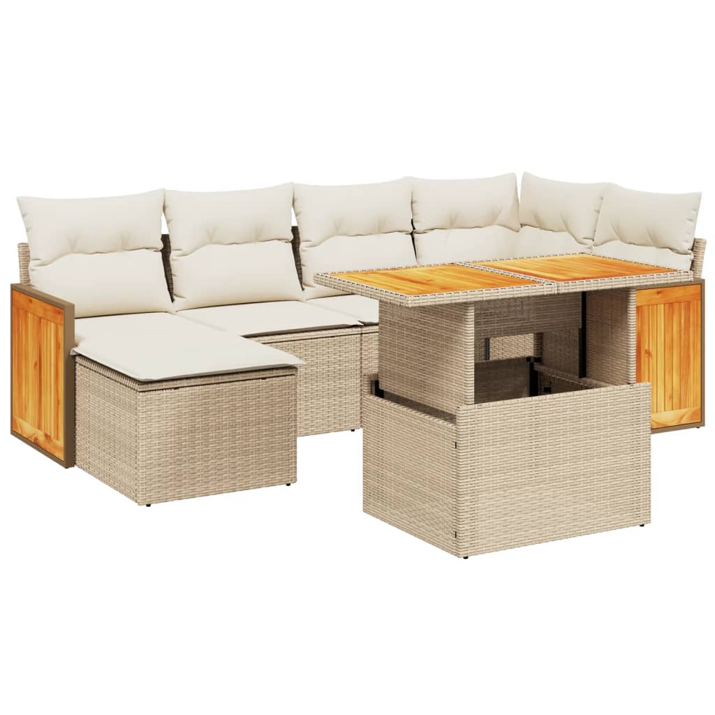 Salon de jardin avec coussins 7 pcs beige résine tressée