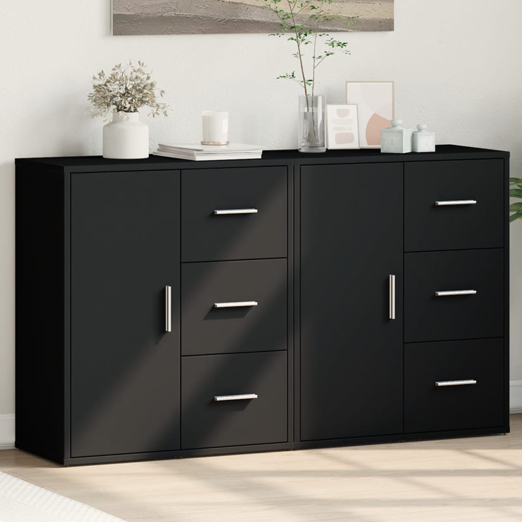 Buffets 2 pcs noir 60x31x70 cm bois d'ingénierie - XIOS