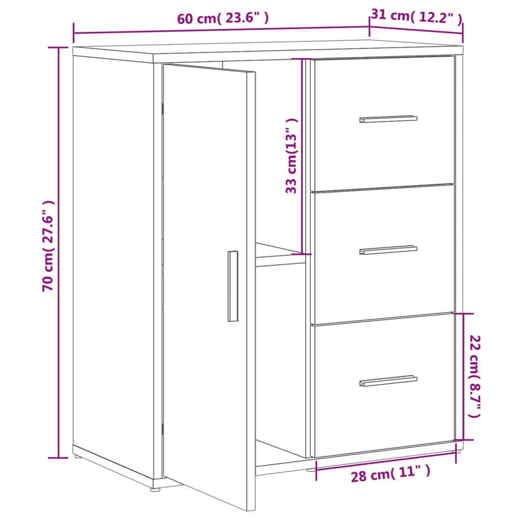 Buffets 2 pcs gris béton 60x31x70 cm bois d'ingénierie - XIOS