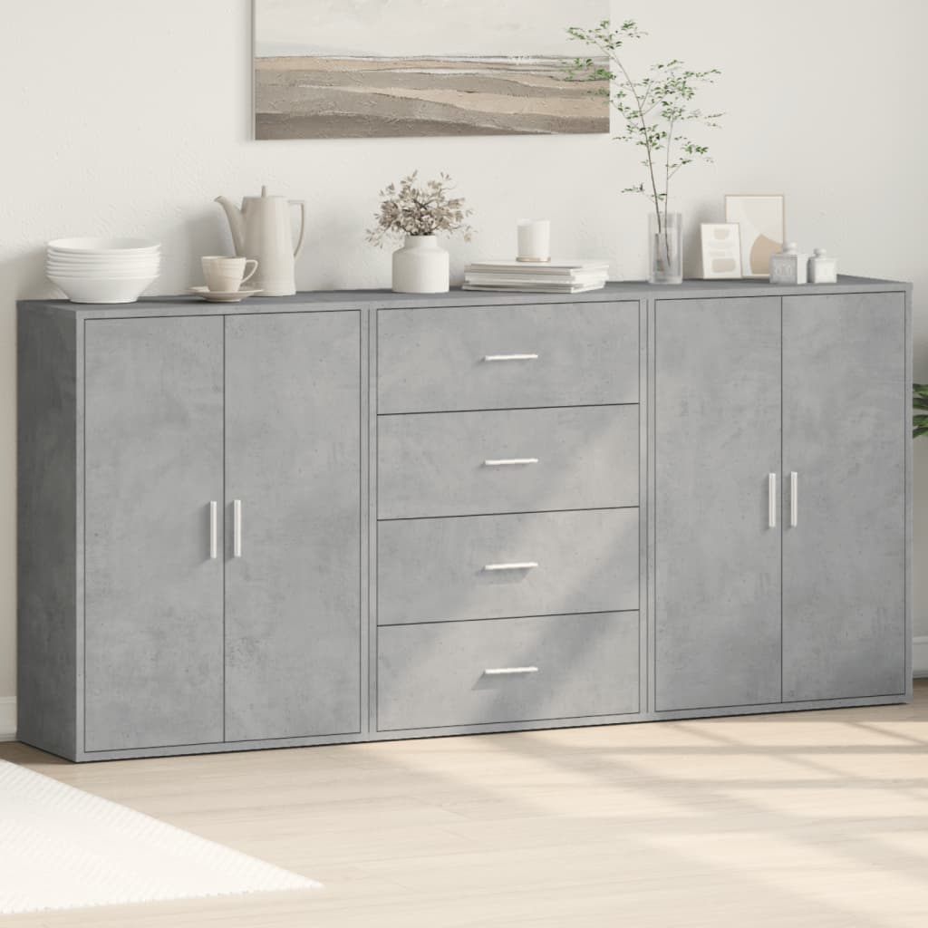 Buffets 3 pcs gris béton 60x31x84 cm bois d'ingénierie - XIOS