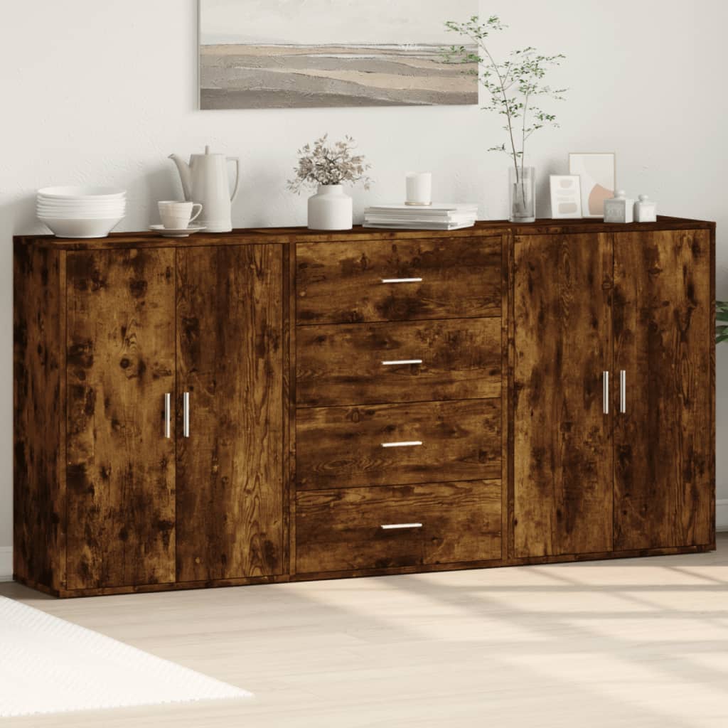 Buffets 3 pcs chêne fumé 60x31x84 cm bois d'ingénierie - XIOS