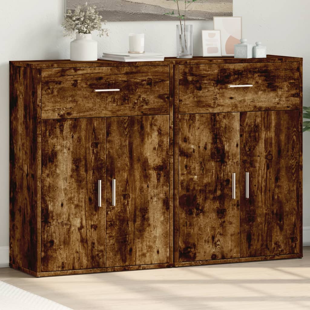 Buffets 2 pcs chêne fumé 60x30x84 cm bois d'ingénierie - XIOS