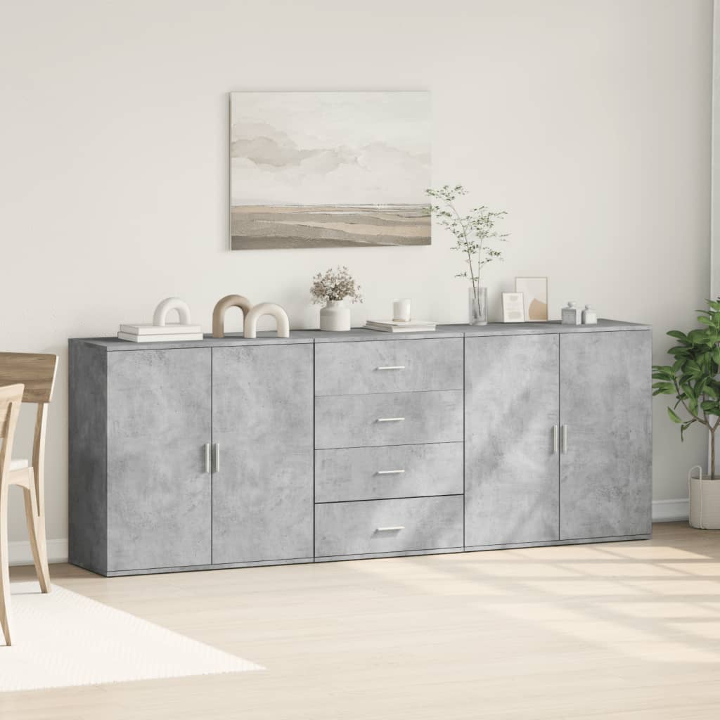 Buffets 3 pcs gris béton bois d'ingénierie - XIOS