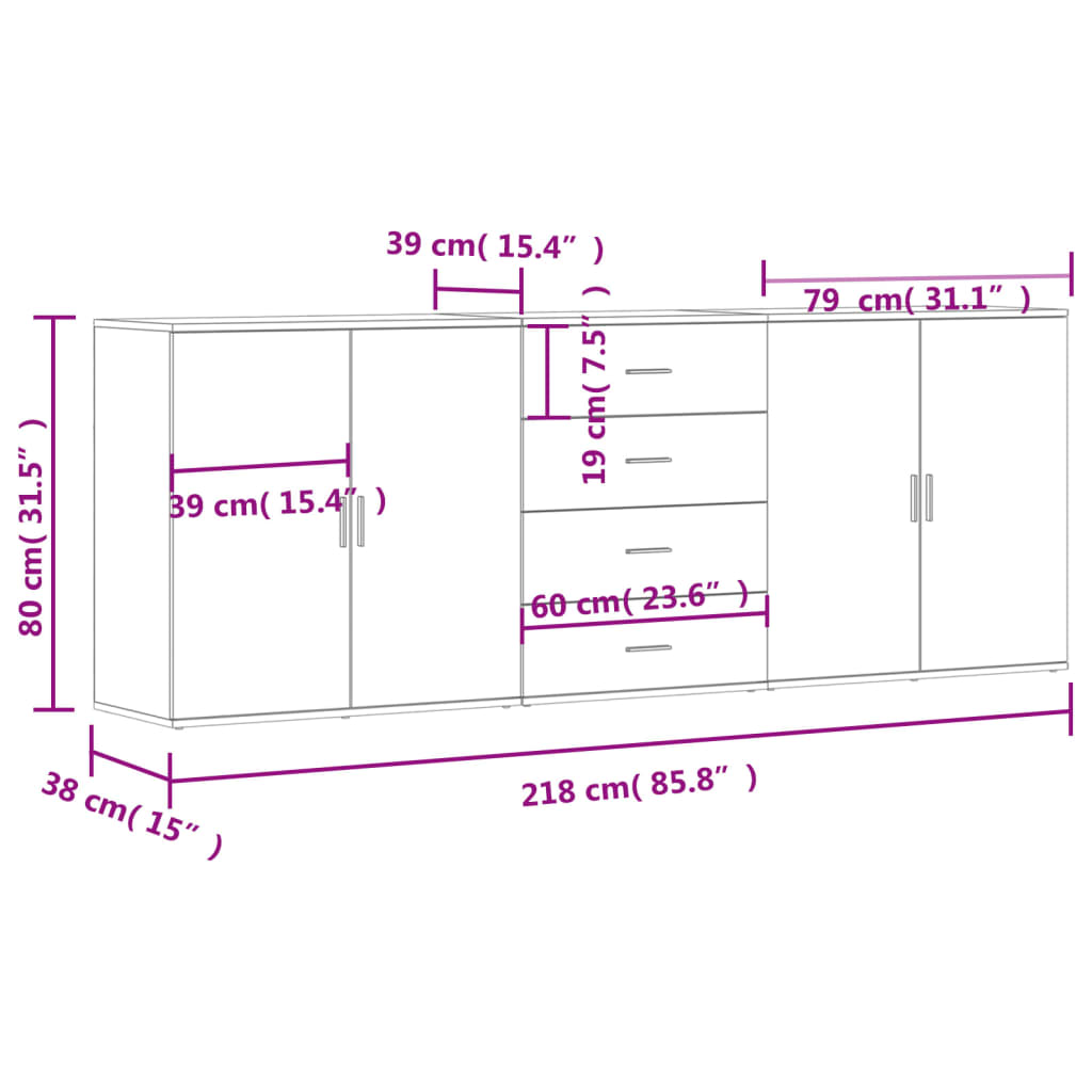 Buffets 3 pcs Chêne fumé Bois d'ingénierie - XIOS