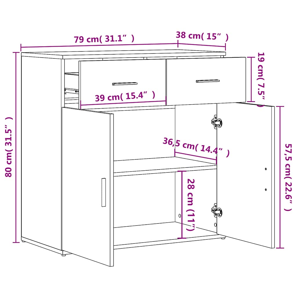 Buffets 2 pcs sonoma gris 79x38x80 cm bois d'ingénierie - XIOS