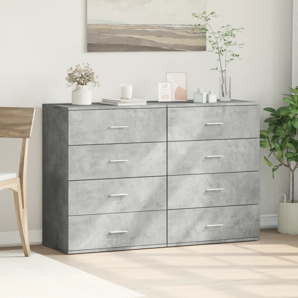 Buffets 2 pcs gris béton 60x39x80 cm bois d'ingénierie - XIOS