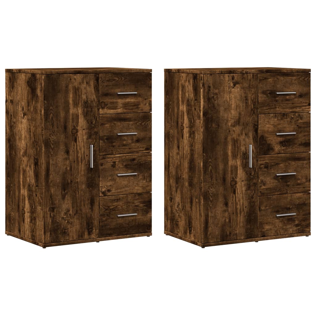 Buffets 2 pcs chêne fumé 59x39x80 cm bois d'ingénierie - XIOS
