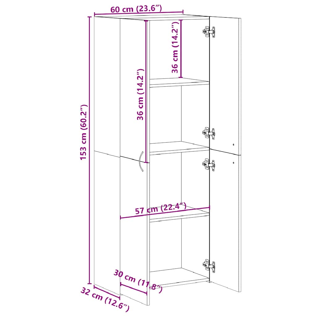 Armoire de classement sonoma gris 60x32x153cm bois d'ingénierie - XIOS