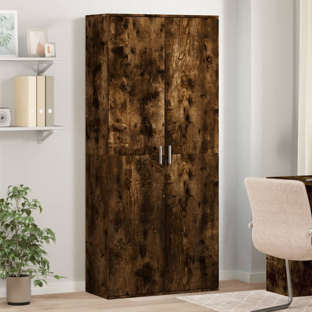 Buffet haut chêne fumé 80x35x180 cm bois d'ingénierie - XIOS