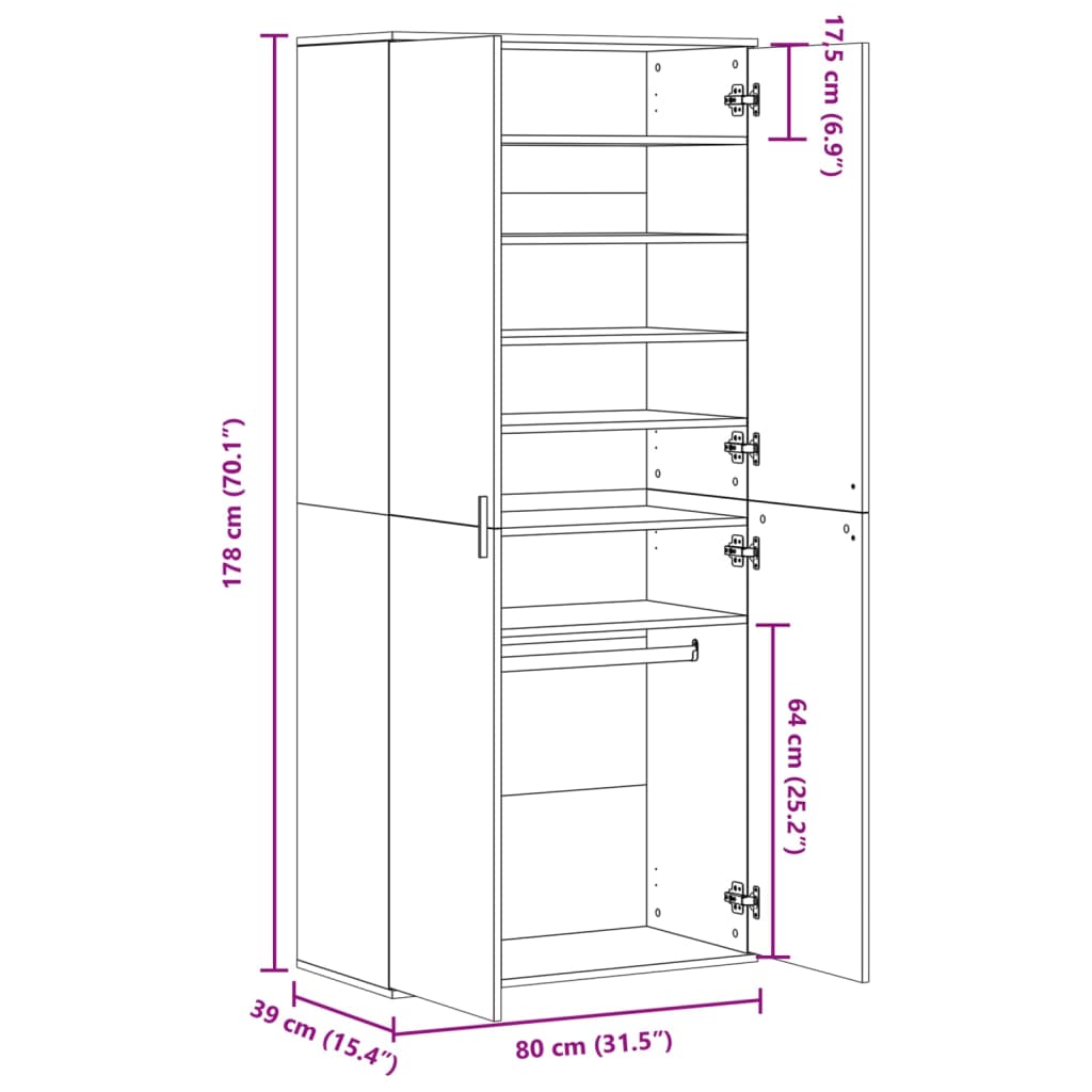 Armoire à chaussures sonoma gris 80x39x178 cm bois d'ingénierie - XIOS