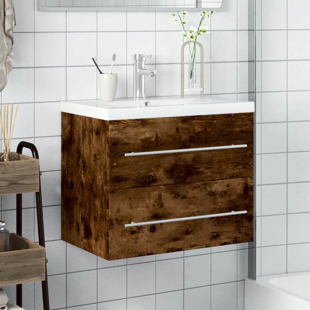 Armoire lavabo de salle de bain avec bassin intégré chêne fumé - XIOS
