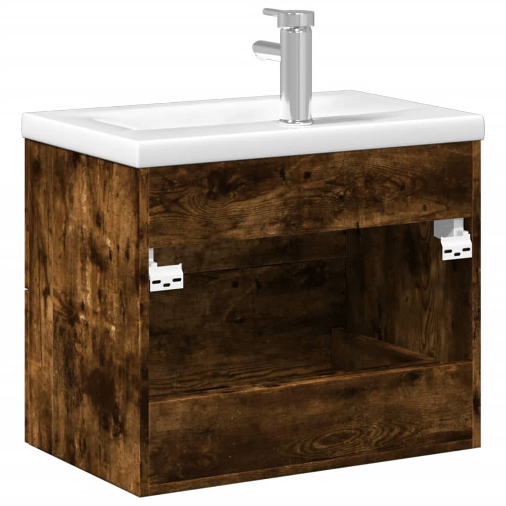 Armoire lavabo de salle de bain avec bassin intégré chêne fumé - XIOS