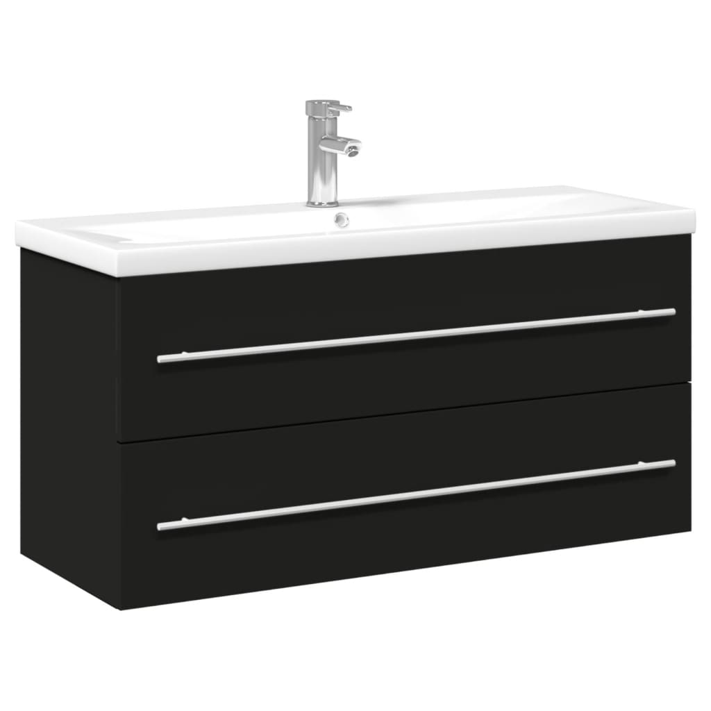 Armoire lavabo de salle de bain avec bassin intégré noir - XIOS