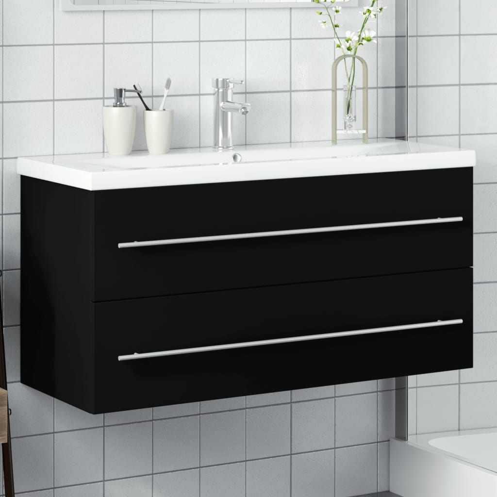 Armoire lavabo de salle de bain avec bassin intégré noir - XIOS
