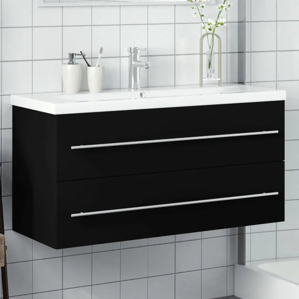 Armoire lavabo de salle de bain avec bassin intégré noir - XIOS