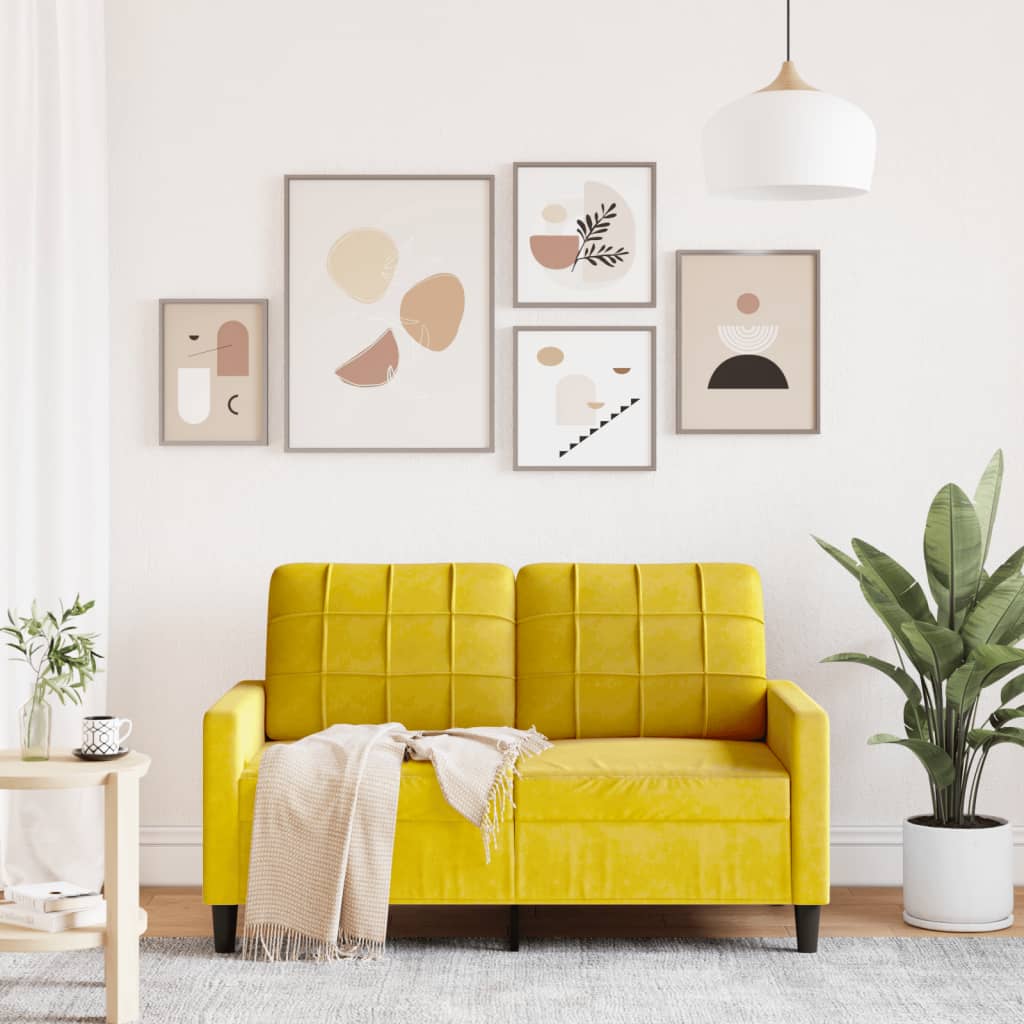 Canapé à 2 places Jaune 120 cm Velours - XIOS