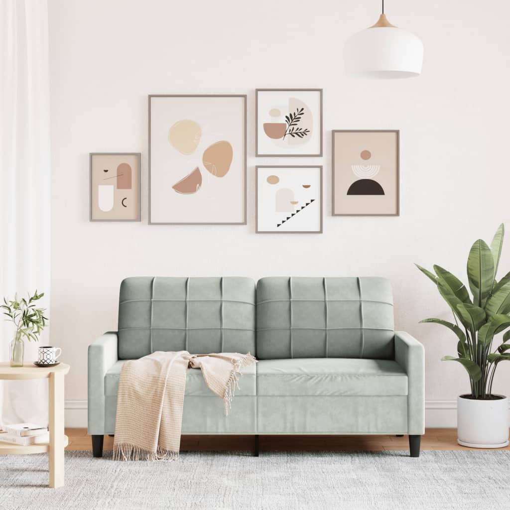 Canapé à 2 places Gris clair 140 cm Velours - XIOS