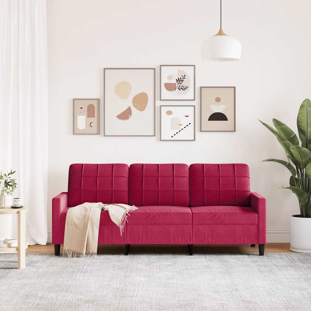 Canapé à 3 places Rouge bordeaux 180 cm Velours - XIOS