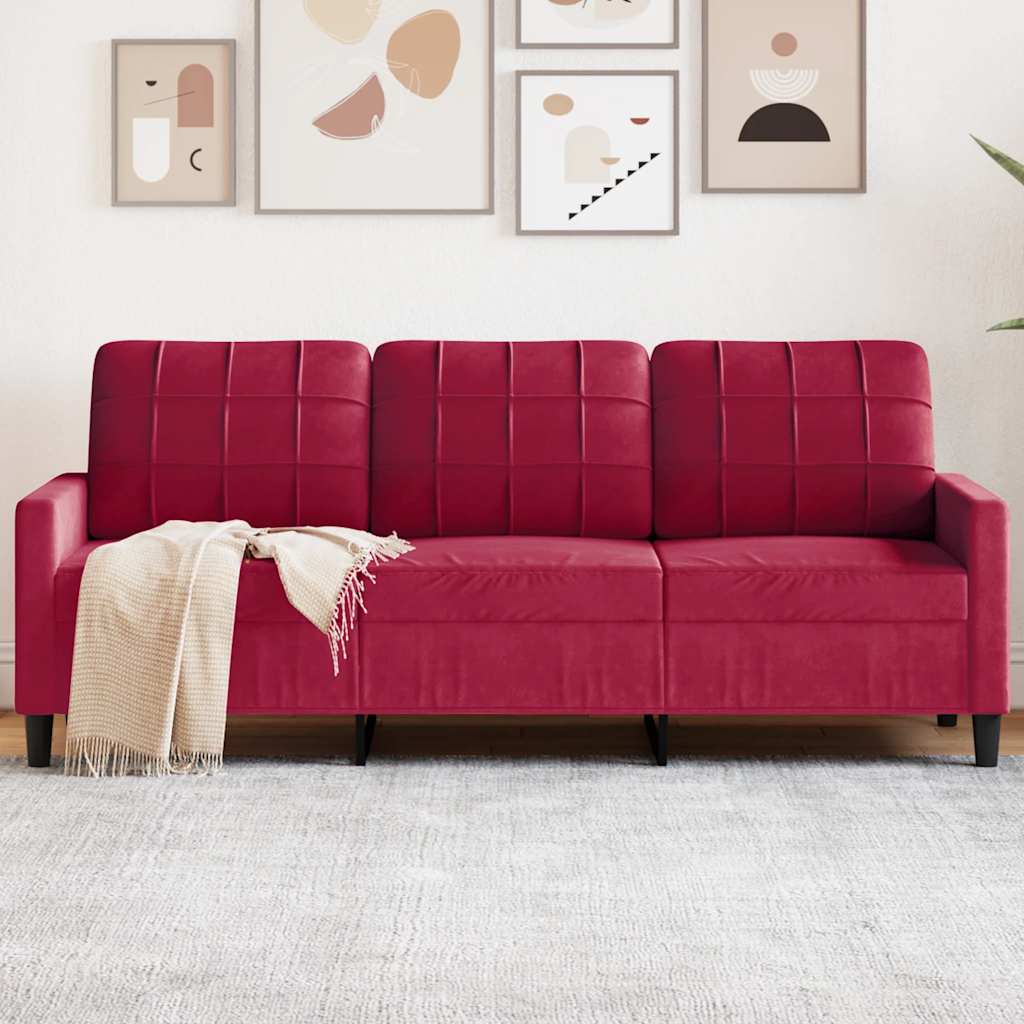 Canapé à 3 places Rouge bordeaux 180 cm Velours - XIOS