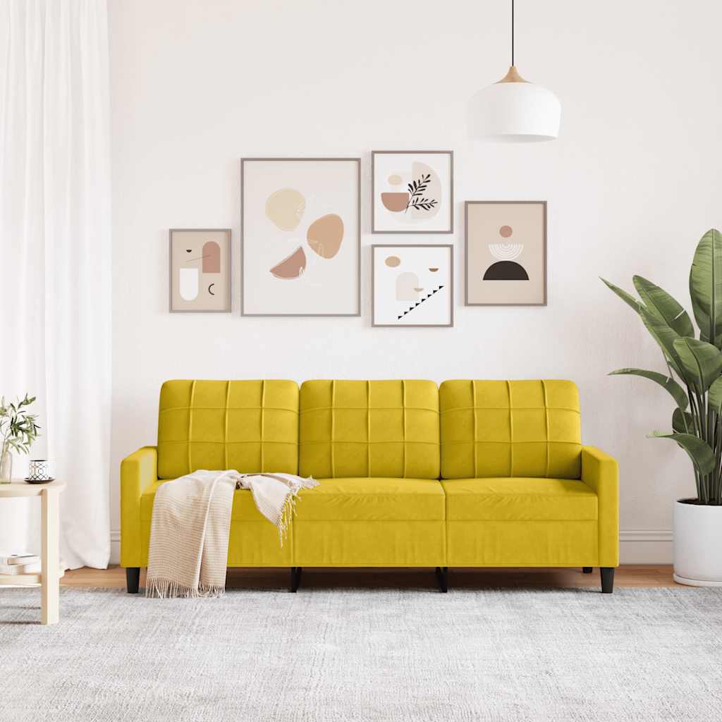 Canapé à 3 places Jaune 180 cm Velours