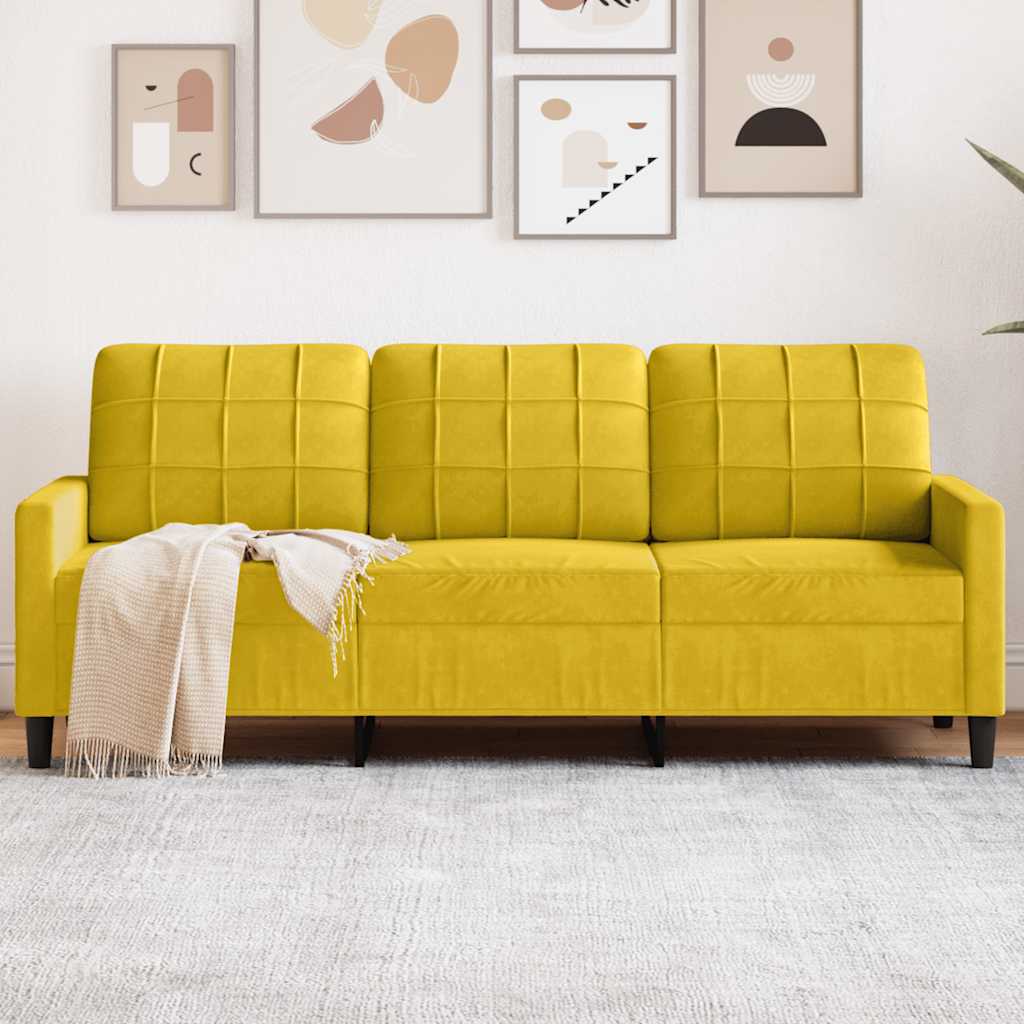Canapé à 3 places Jaune 180 cm Velours
