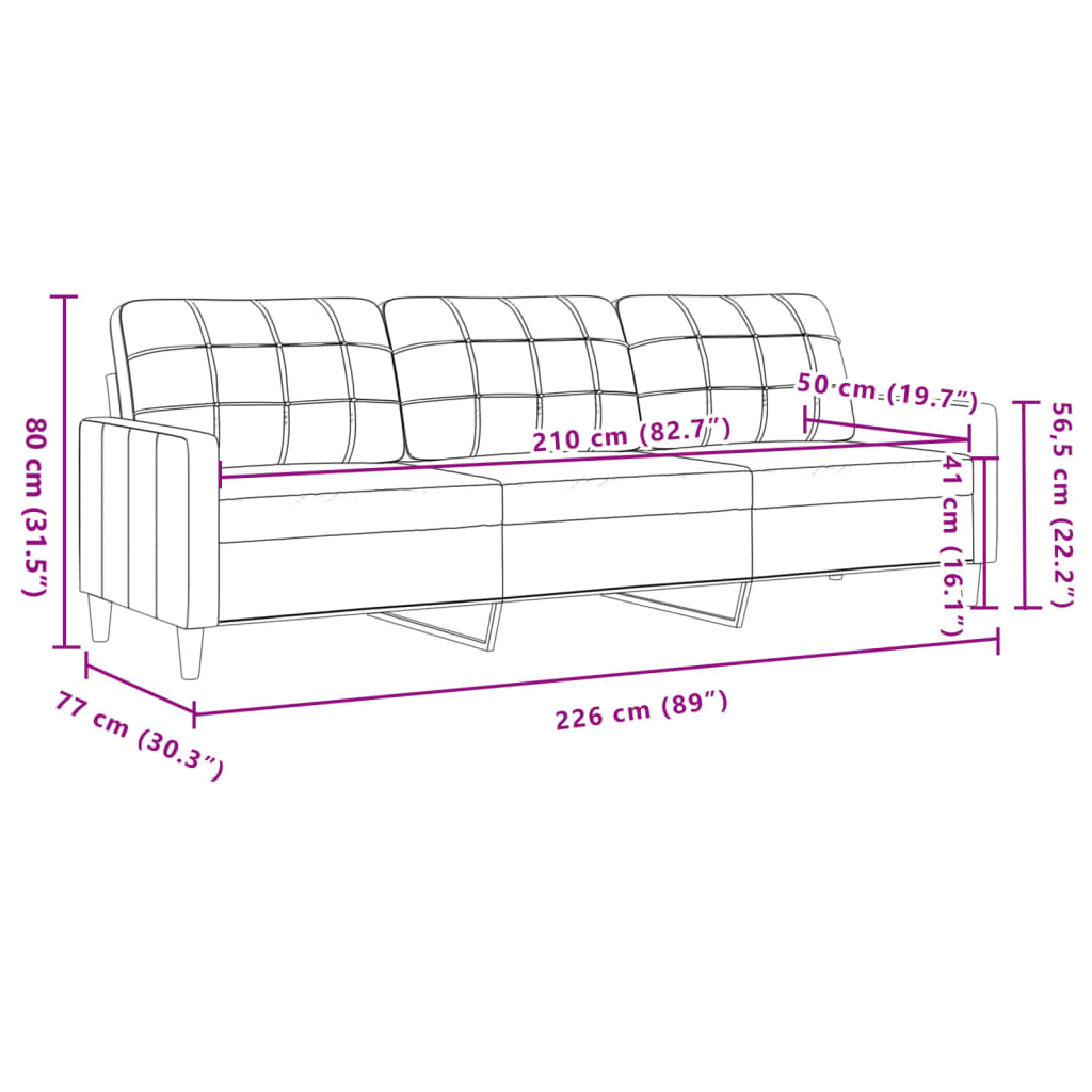 Canapé à 3 places Gris foncé 210 cm Velours - XIOS